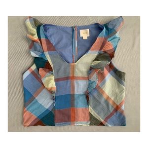 Anthropologie Maeve Plaid Crop Top with Ruffles